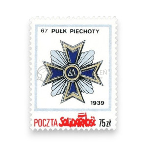 Na zdjęciu Znaczek - Poczta Solidarność - 67 Pułk Piechoty - Odznaki formacji wojskowych
