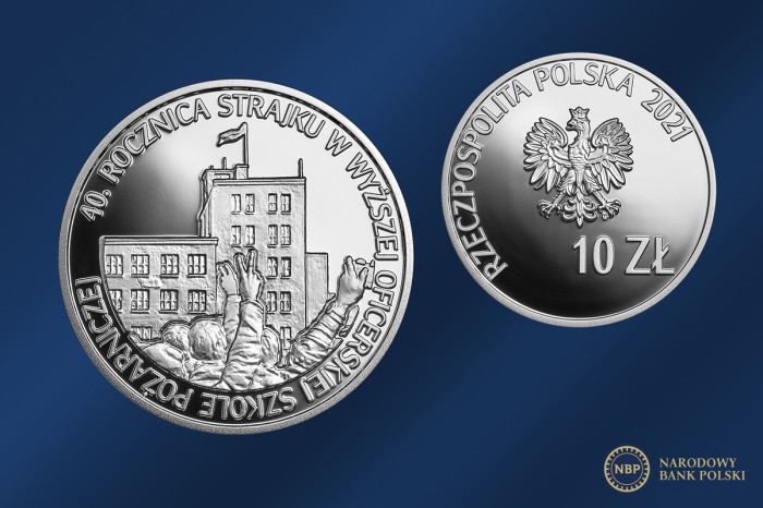 Moneta "40. rocznica strajku w Wyższej Oficerskiej Szkole Pożarniczej".